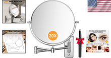 Load image into Gallery viewer, Double-Sided 20X Magnifying Chrome Makeup Mirror with Wall-Mount &amp; Tweezers