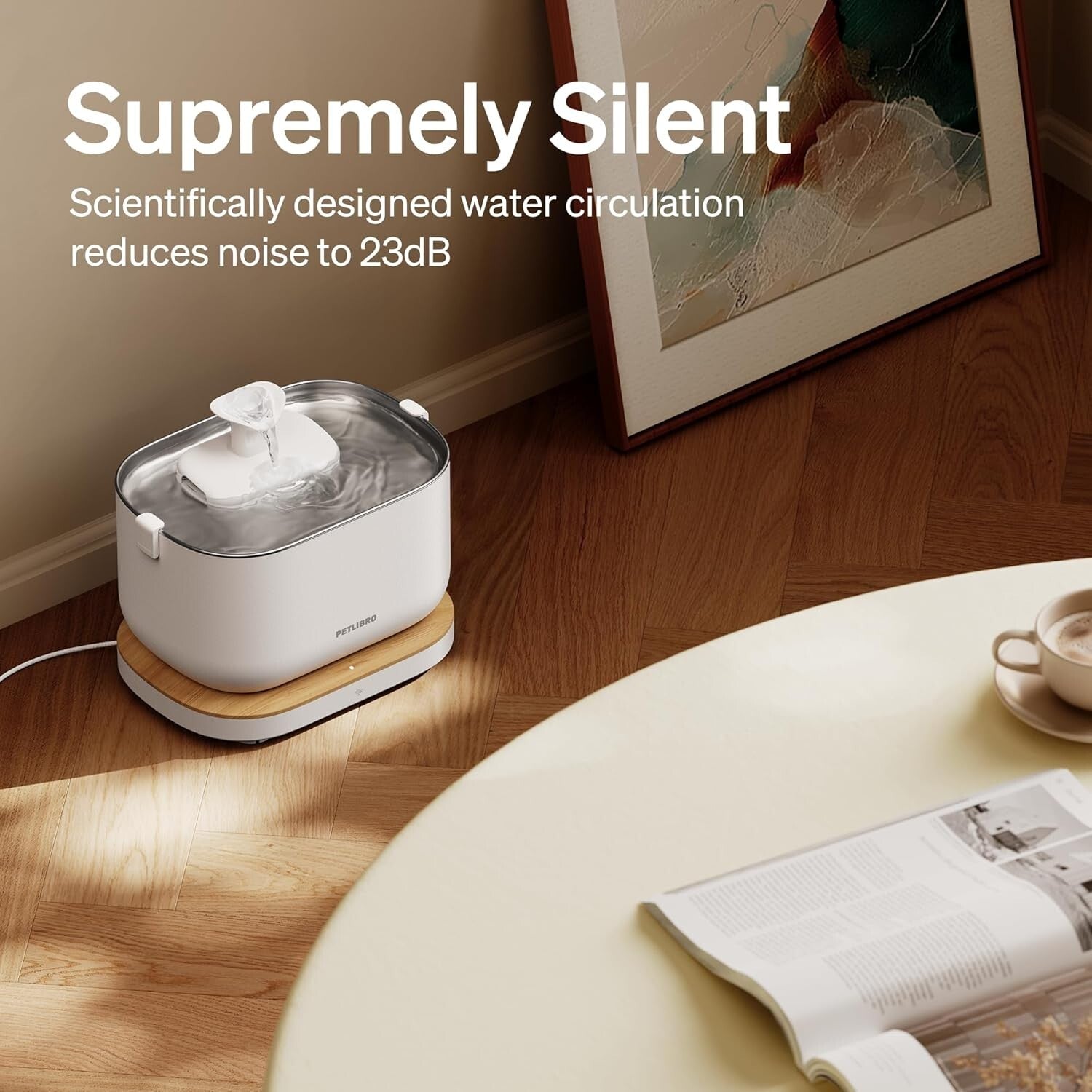 Pet Water Fountain with 304 Stainless Steel Tray - Wi-Fi Enabled 2.5L Capacity