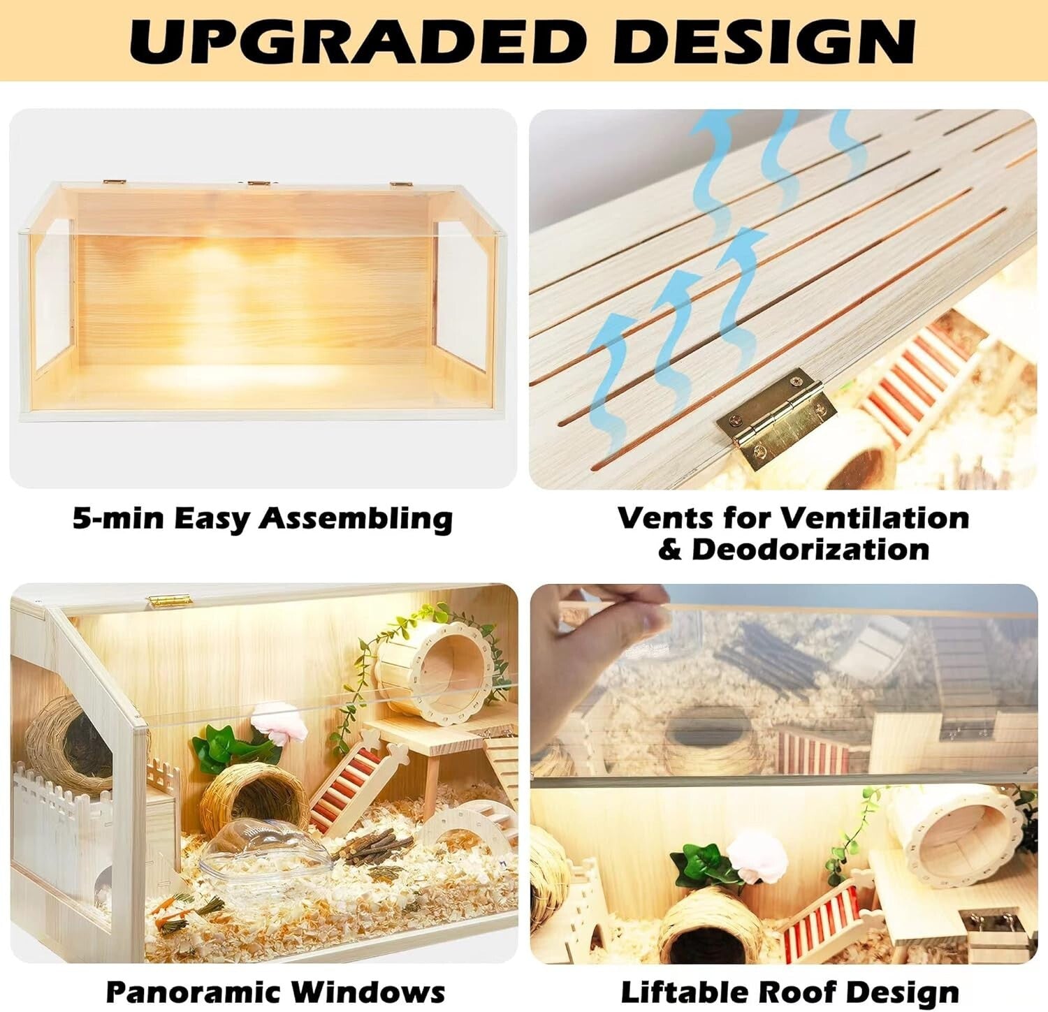 Premium Durable Wood Cage for Hamsters & Small Pets - Ventilated & Easy Clean