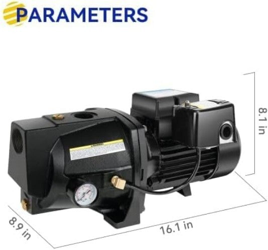 Durable 1HP Cast Iron Shallow Well Pump with 180ft Lift & Auto Pressure Switch