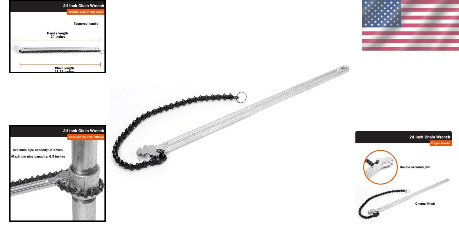 Ergonomic 24-Inch Chain Wrench - Forged Steel for Effortless Plumbing Tasks