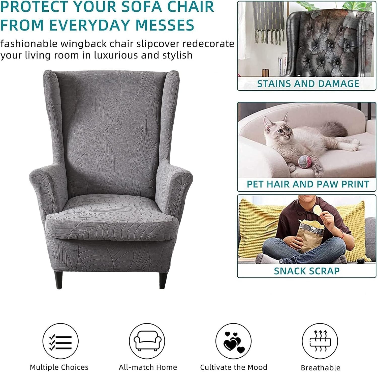 Elegant Stretch Wingback Chair Covers - Durable Slipcovers for Living Room T16