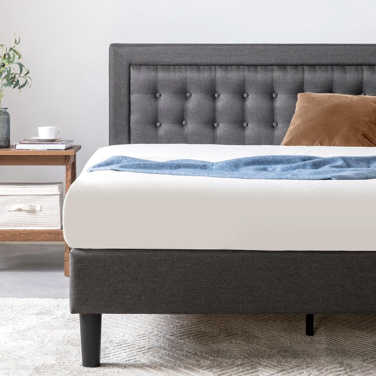 Durable California King Platform Bed Frame - Upholstered, No Box Spring Required