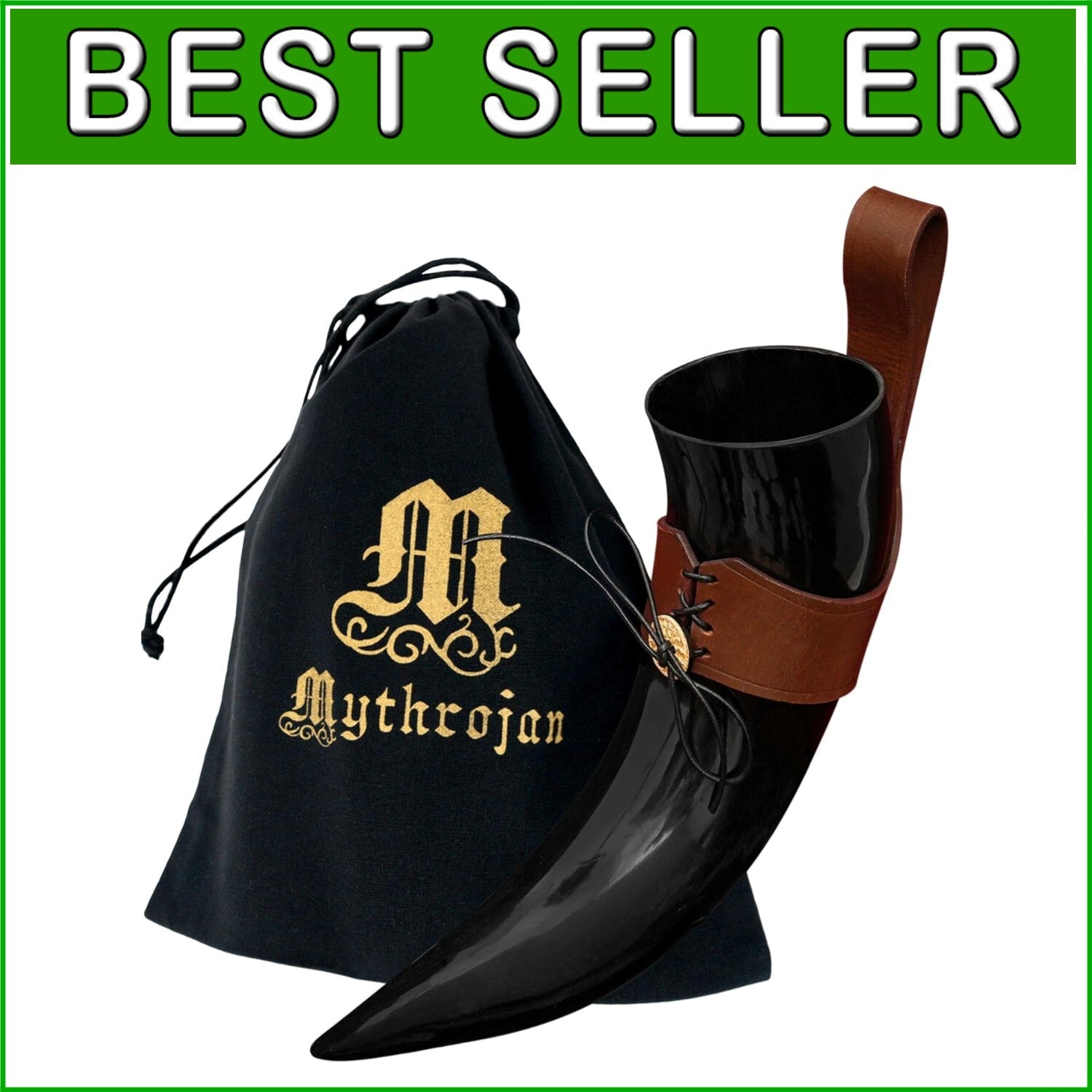 Authentic Viking Drinking Horn with Leather Holder - 650 ML for Medieval Events