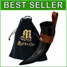 Load image into Gallery viewer, Authentic Viking Drinking Horn with Leather Holder - 650 ML for Medieval Events