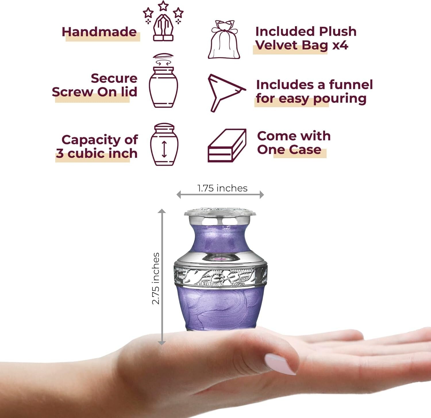 Decorative Mini Cremation Urns for Women & Men - 4 Pack Lavender Brass Keepsakes