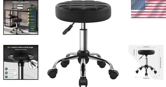 Compact Black Swivel Chair - 360-Degree Rolling Stool for Beauty & Relaxation