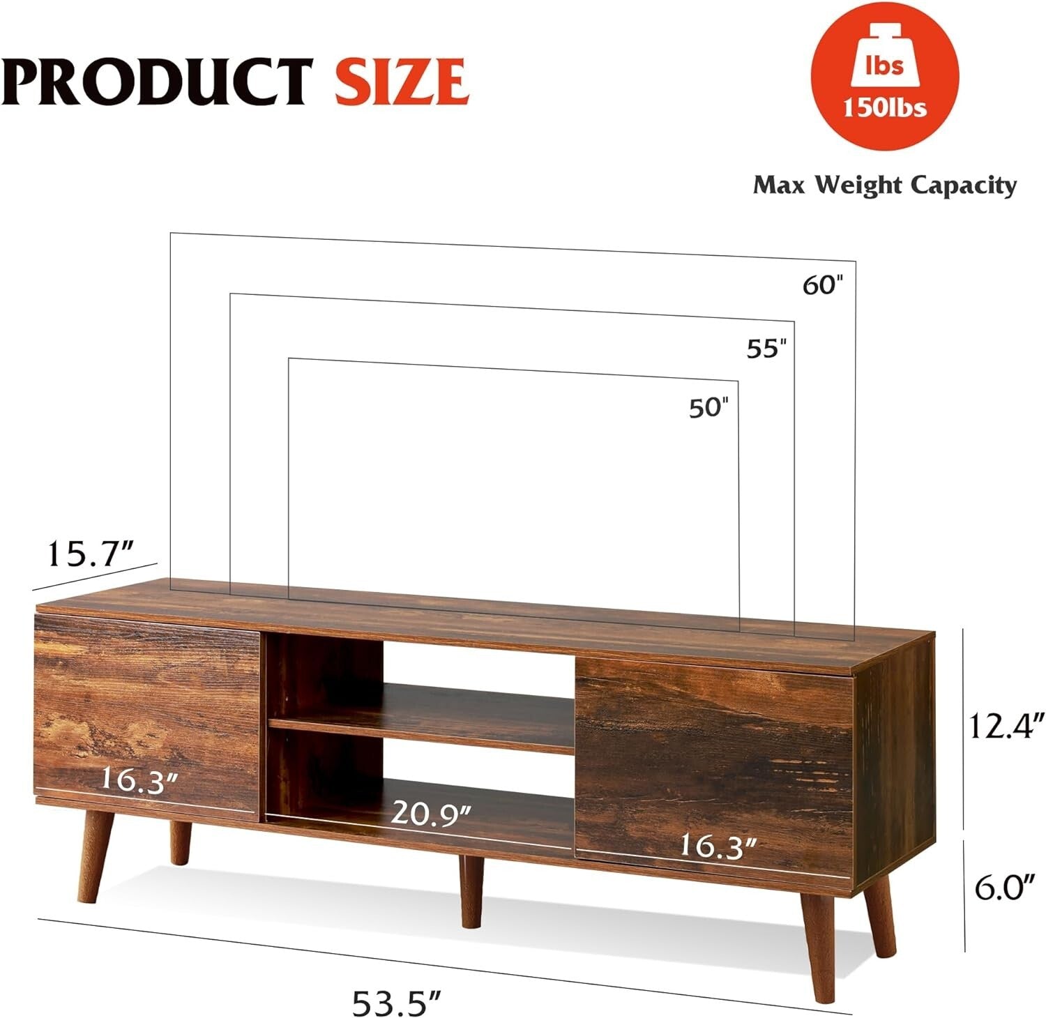 Durable Mid-Century Modern TV Stand for 50-60 Inch TVs with Storage Solutions