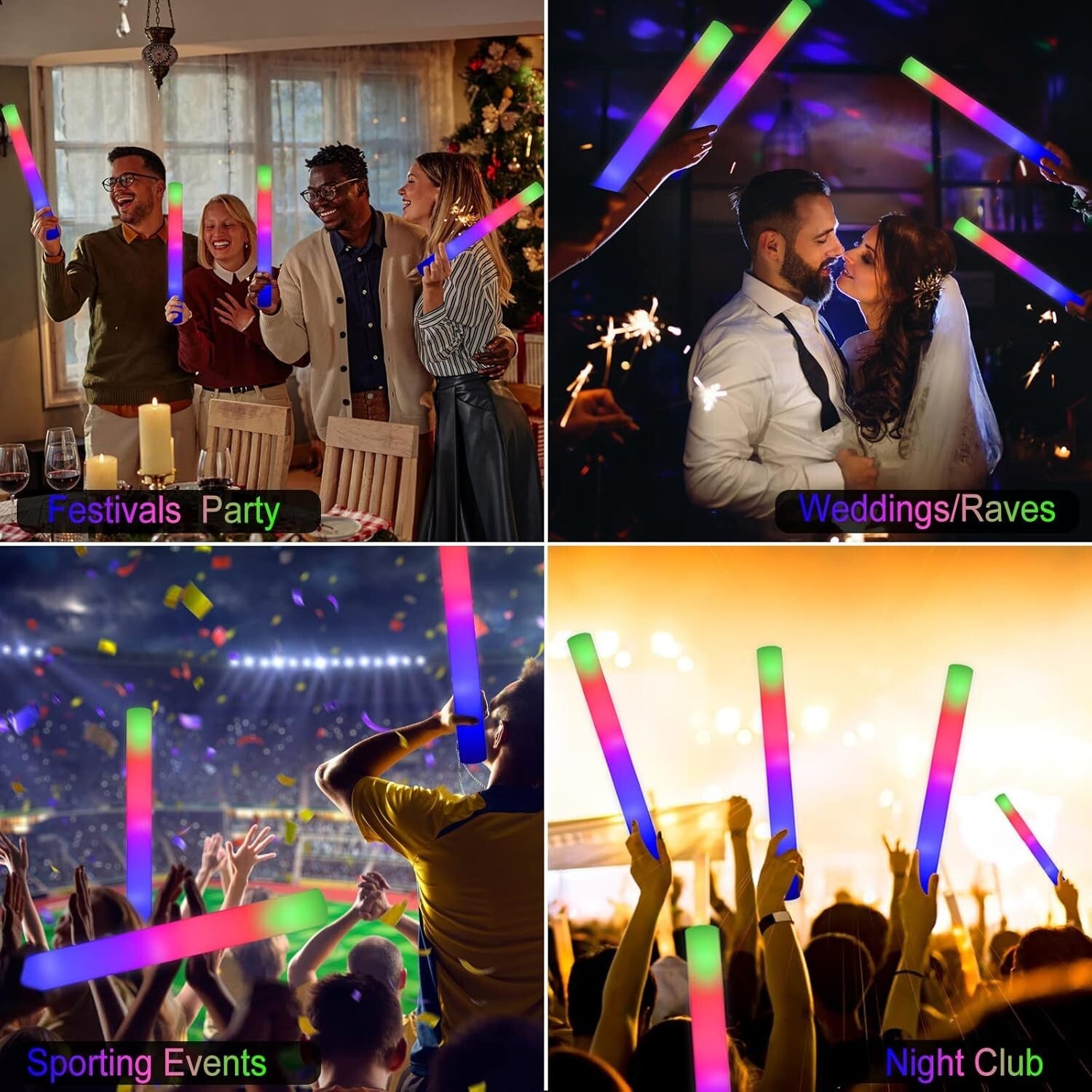 42 Pack LED Foam Glow Sticks - Three Flashing Modes for Unforgettable Parties