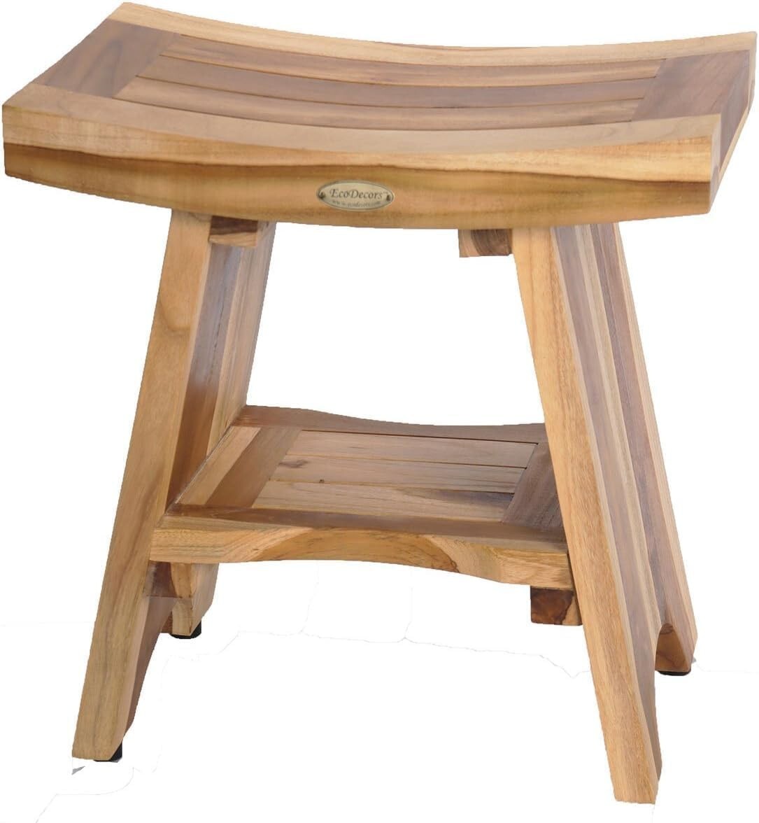 Stylish Waterproof Teak Shower Stool - 18 Inch Design for Comfort & Organization