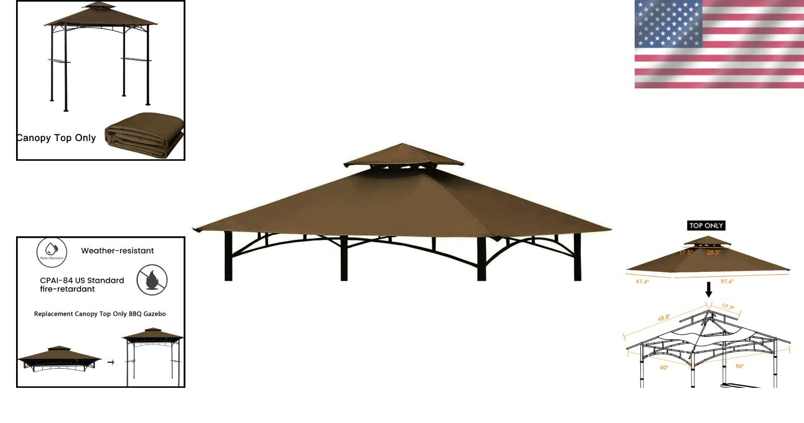Easy-Install 5×8 Grill Canopy Top Cover - Fits L-GG001PST-F & Offers Ventilation