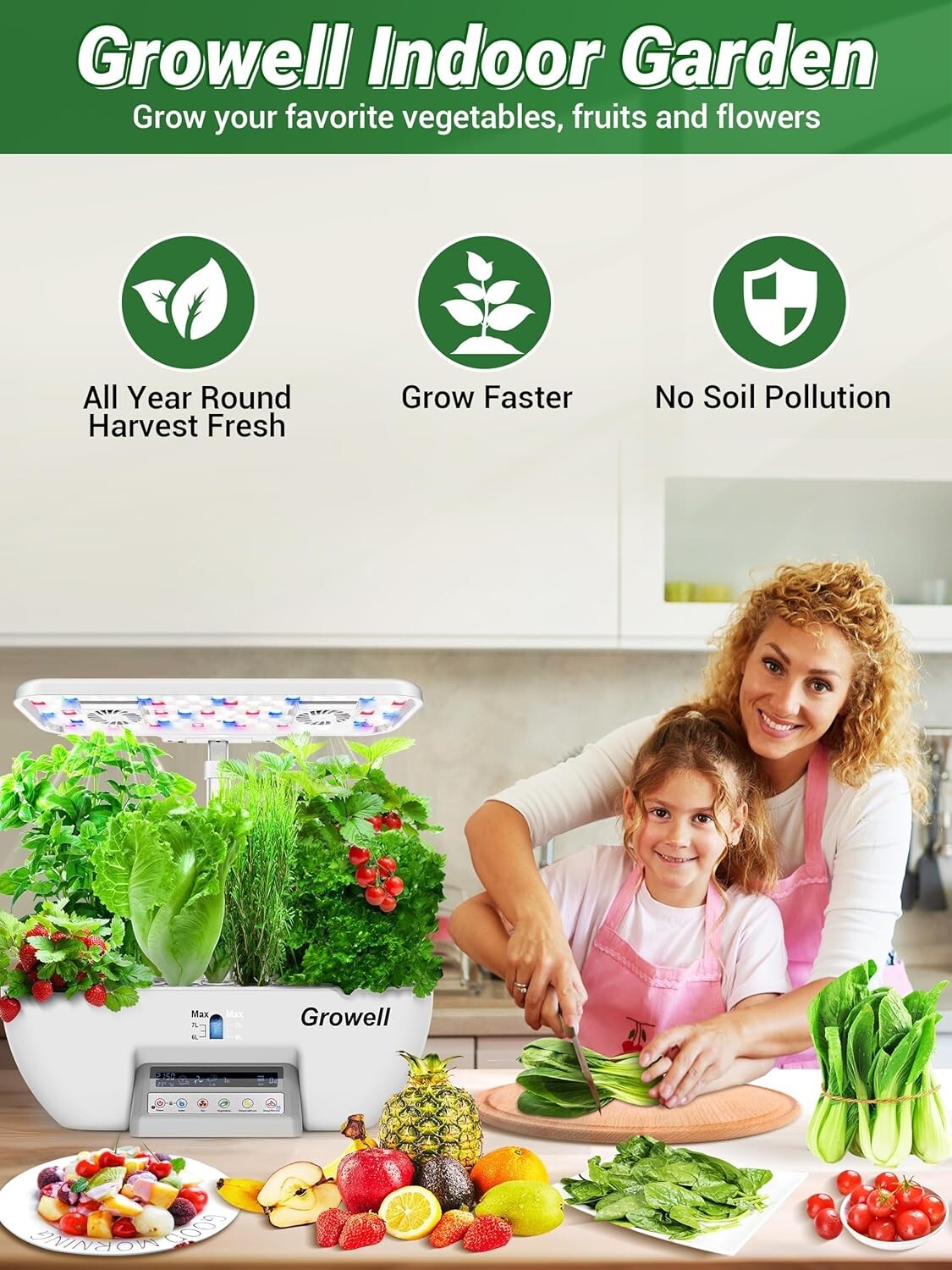 Modern Hydroponic Garden Kit with 28W LED Lights, 10L Tank & Child Lock Feature