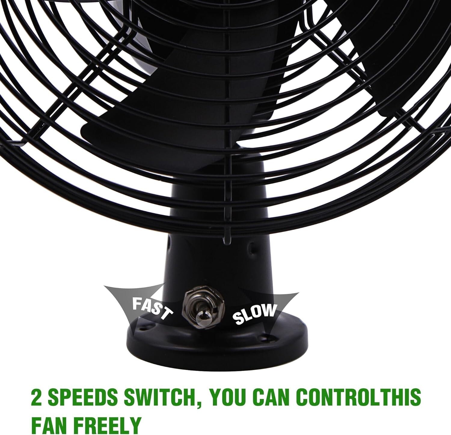 Versatile 12V Metal Fan with 2-Speed Control for Rapid Cooling in All Vehicles