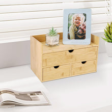 Load image into Gallery viewer, Elegant 3-Drawer Bamboo Desk Organizer with Shelf - Perfect for Makeup &amp; Office