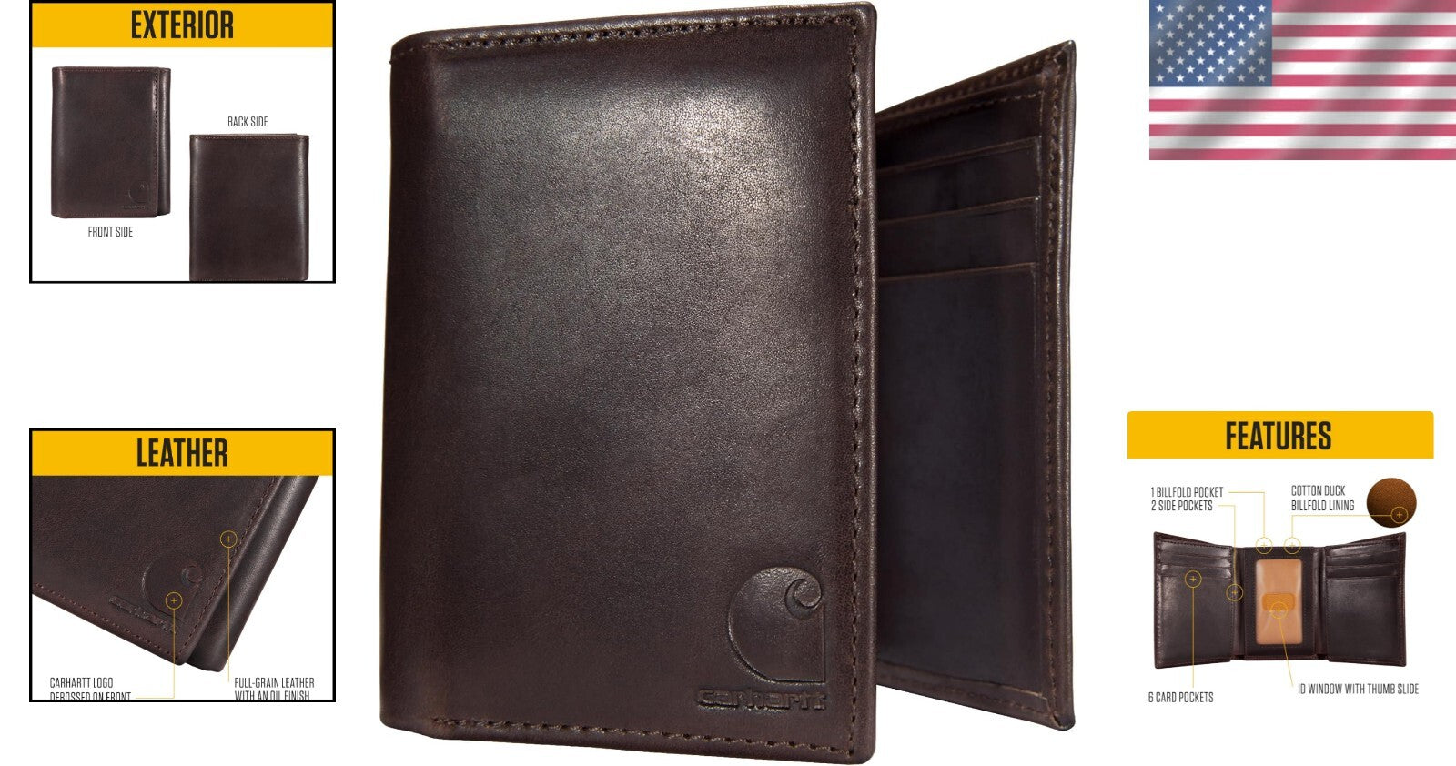 Durable Men's Wallet in 100% Oil-Finished Leather - Multiple Styles Available