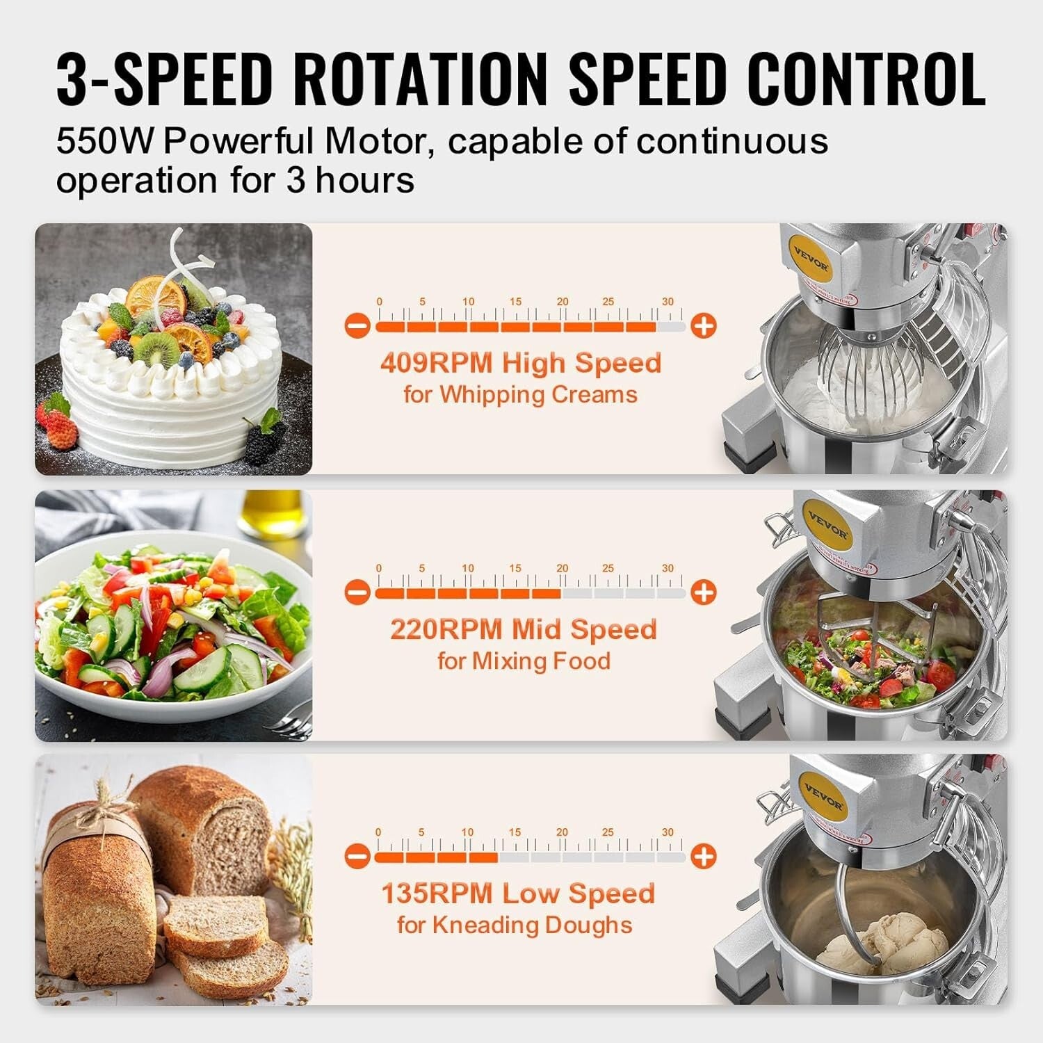 Professional 10Qt Mixer with 3 Adjustable Speeds - Ideal for Commercial Kitchens