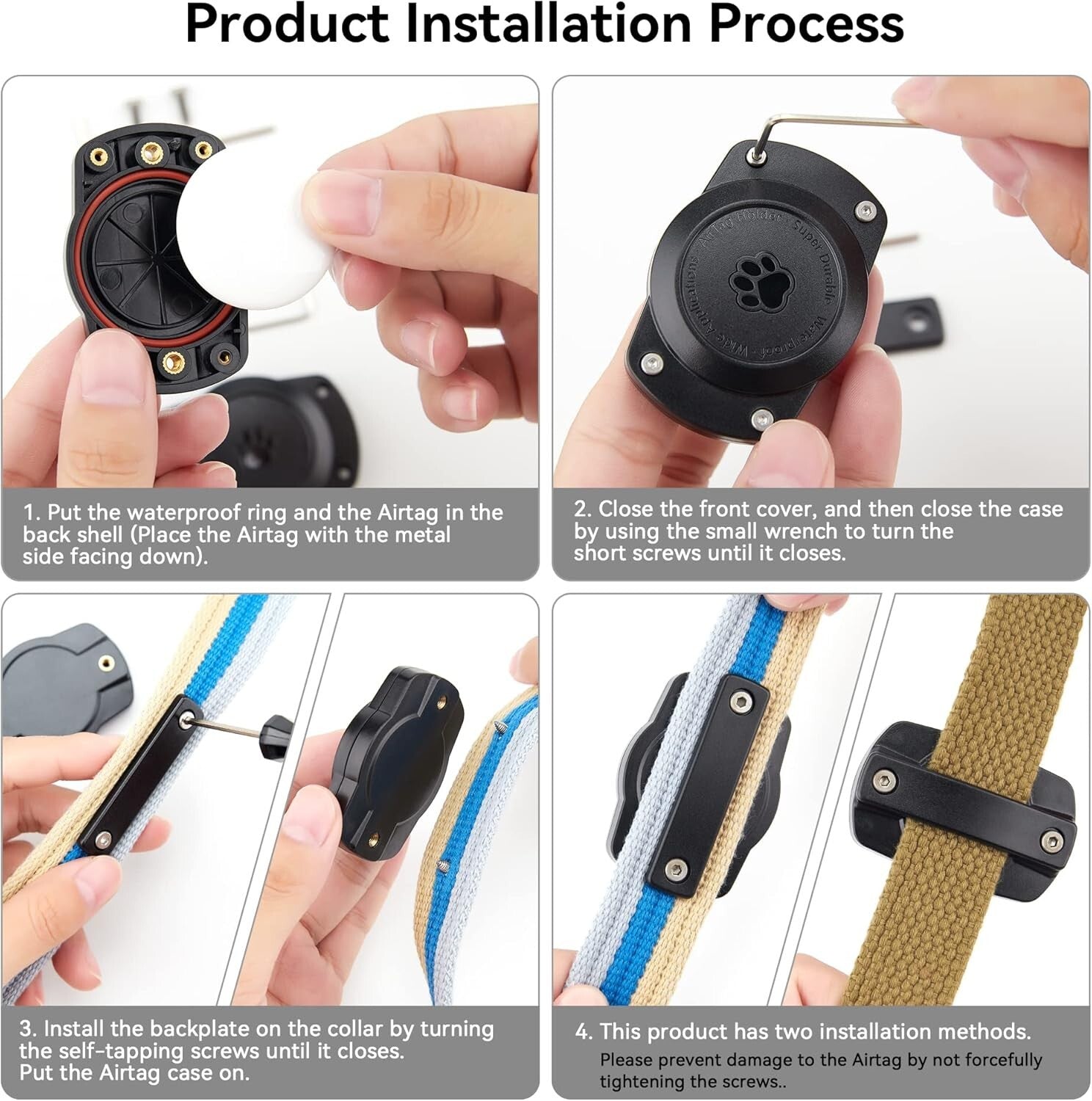 Waterproof Airtag Dog Collar Holder - Ultra-Durable Metal Back Plate 4 Pack