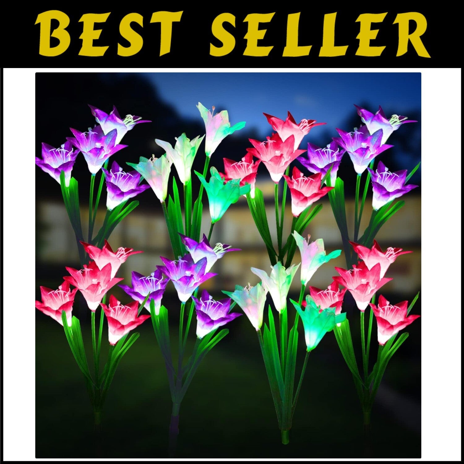 Solar Garden Lights Set with 8 Larger Lily Flowers - Waterproof & Color Changing