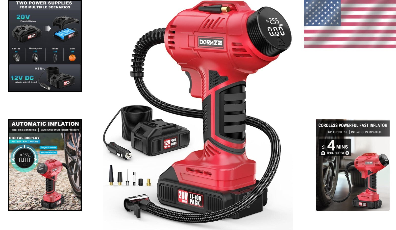 20V Cordless Air Compressor with Digital Display - Complete Tire Inflation Kit