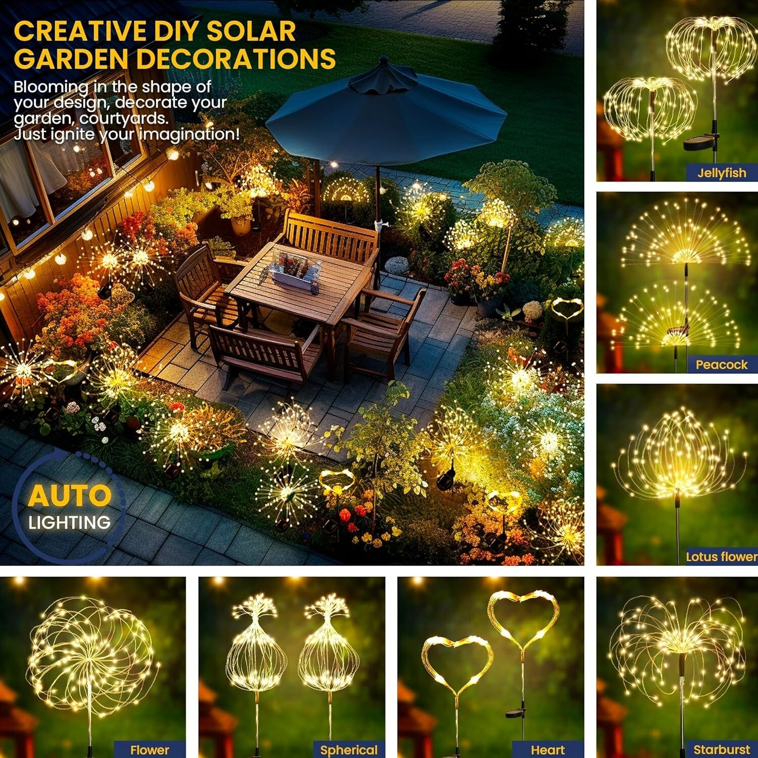 120 LED Solar Garden Lights 4-Pack - Waterproof Decorative Outdoor Lighting