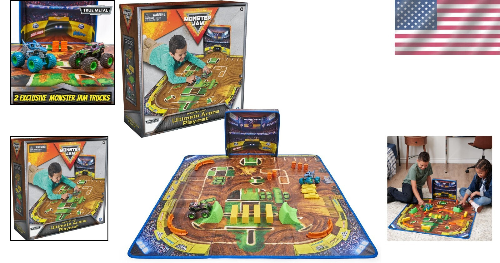 Deluxe Monster Truck Arena Playmat with 2 Exclusive Trucks & 20 Fun Pieces