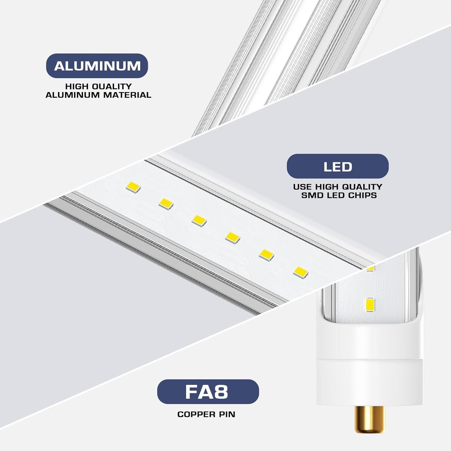 Efficient 8ft LED T8 Bulbs, 40W 4800LM, 6000K Clear Cover - Indoor Use 10 Pack