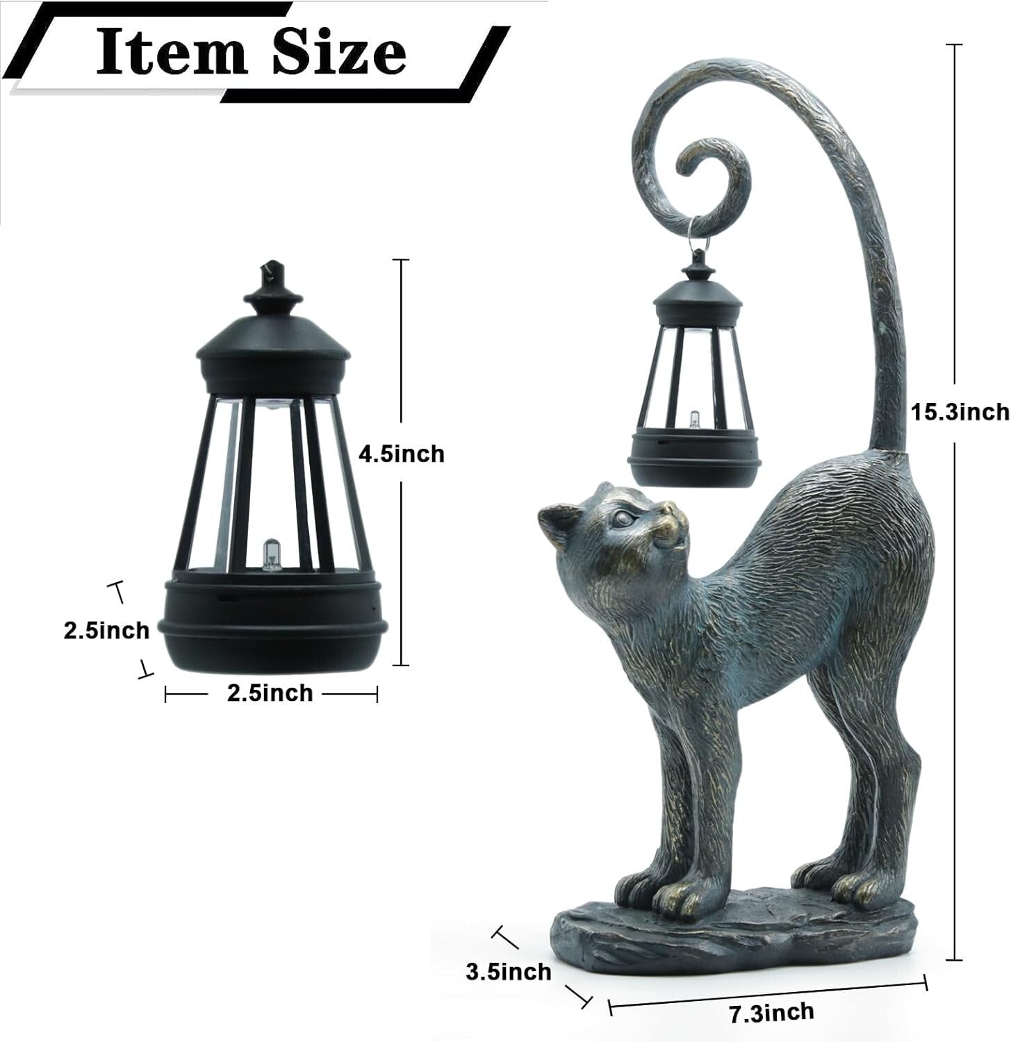 Elegant Solar-Powered Cat Statue for Garden & Patio - Resin Sculpture Decor