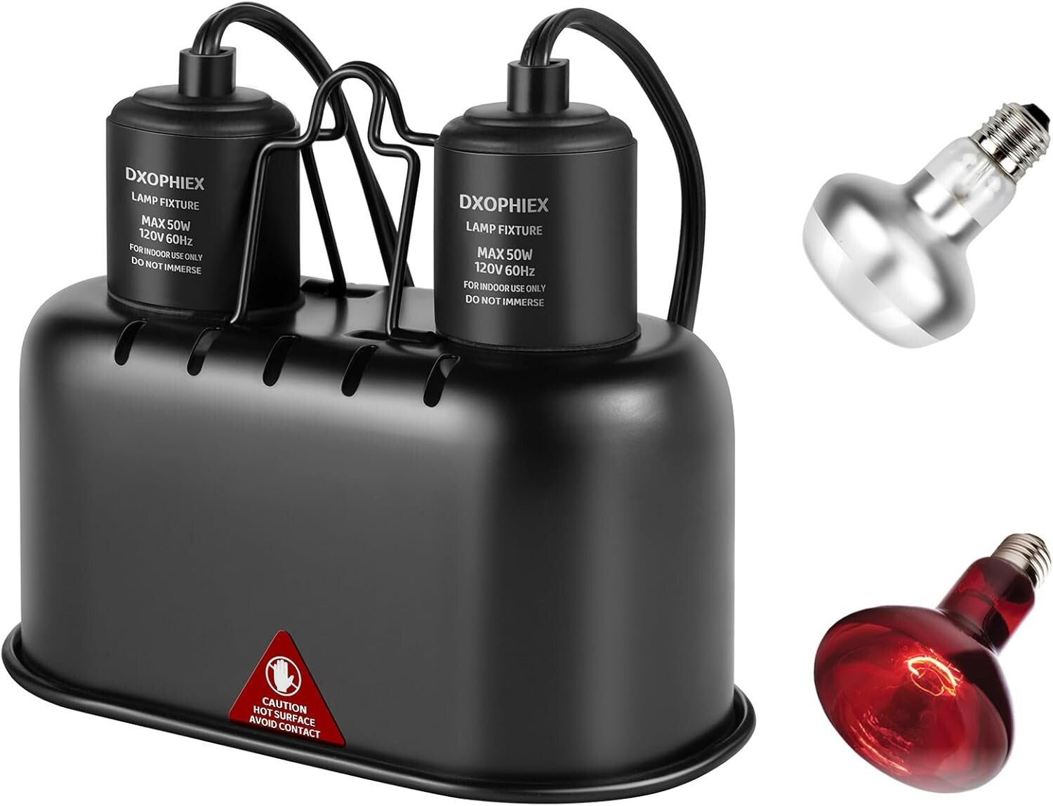 Premium Aluminum Dual Heat Lamp for Reptiles with 60W Basking & Infrared Light