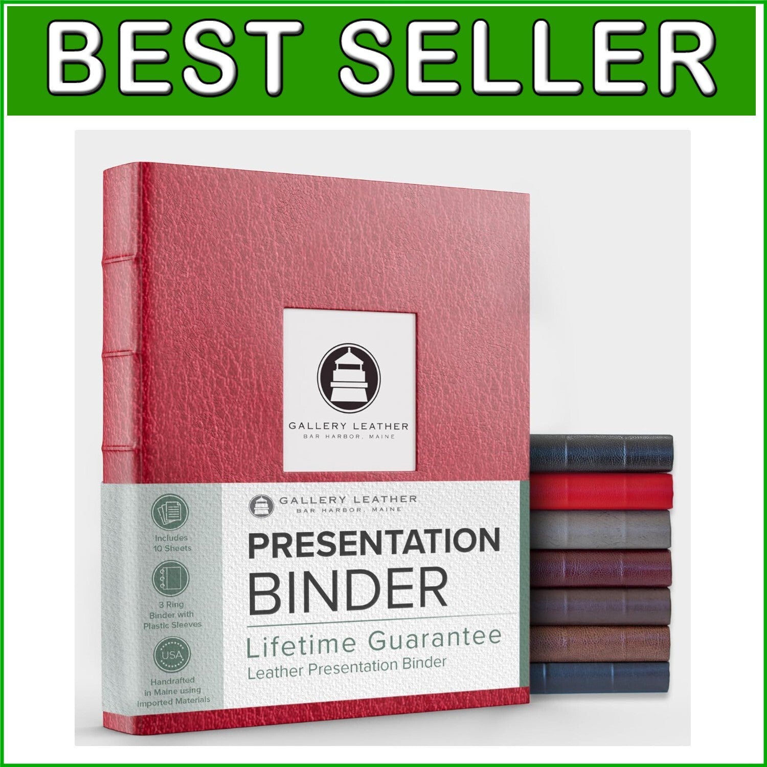 Camden Red Presentation Binder - 3 Ring with Clear Sleeves & Hubbed Spine
