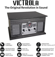 Load image into Gallery viewer, Nostalgic 3-Speed Turntable with Bluetooth, CD Player &amp; Built-in Speakers - Grey