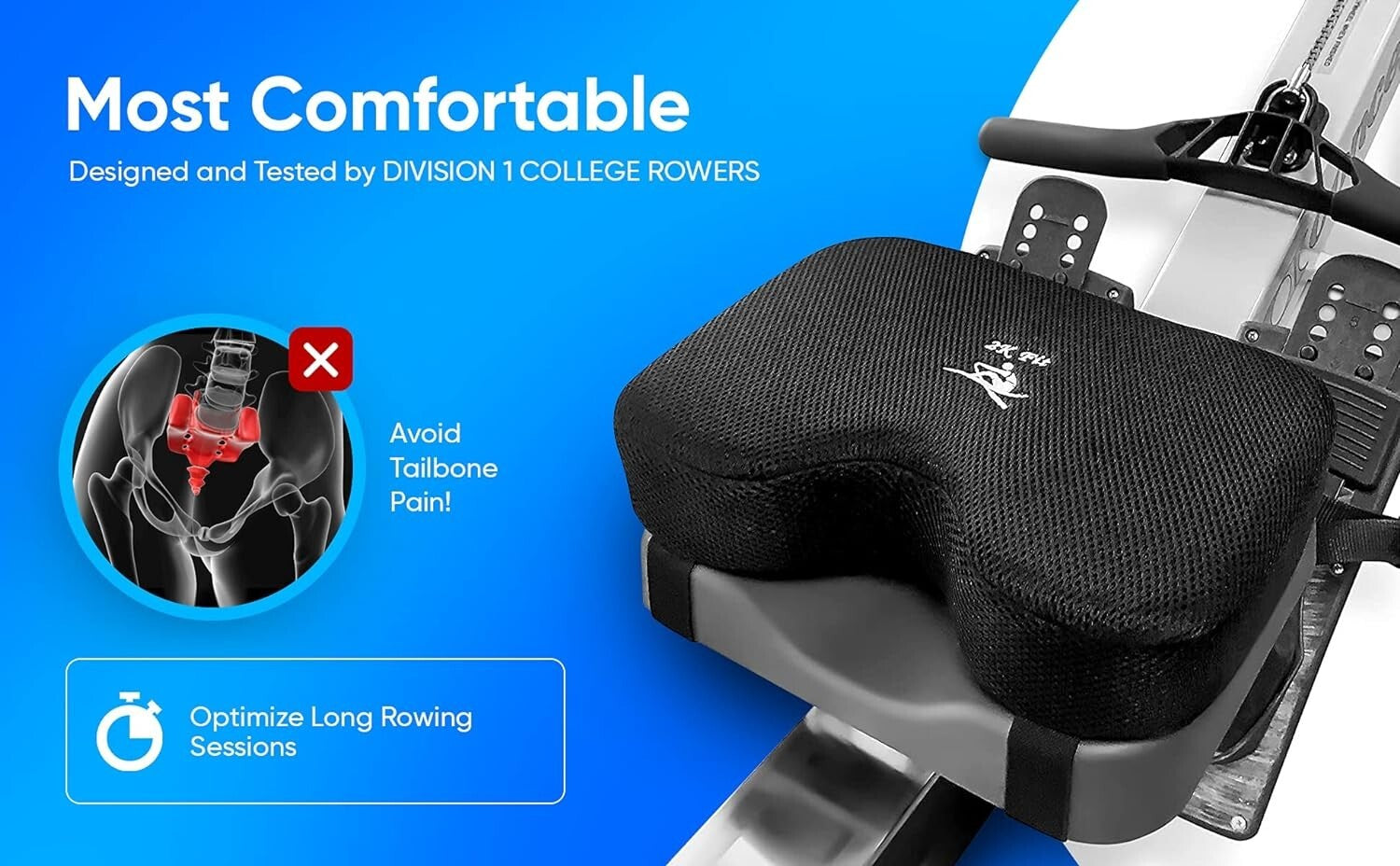 Ergonomic Rowing Machine Seat Pad - Memory Foam, Washable & Fits All Models