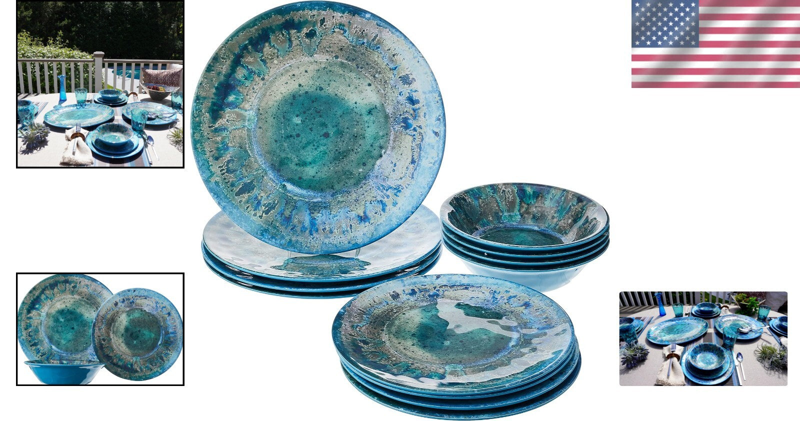 12-piece Dishwasher Safe Dinnerware Set – Vibrant Coastal Melamine Dishes