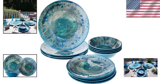 12-piece Dishwasher Safe Dinnerware Set – Vibrant Coastal Melamine Dishes