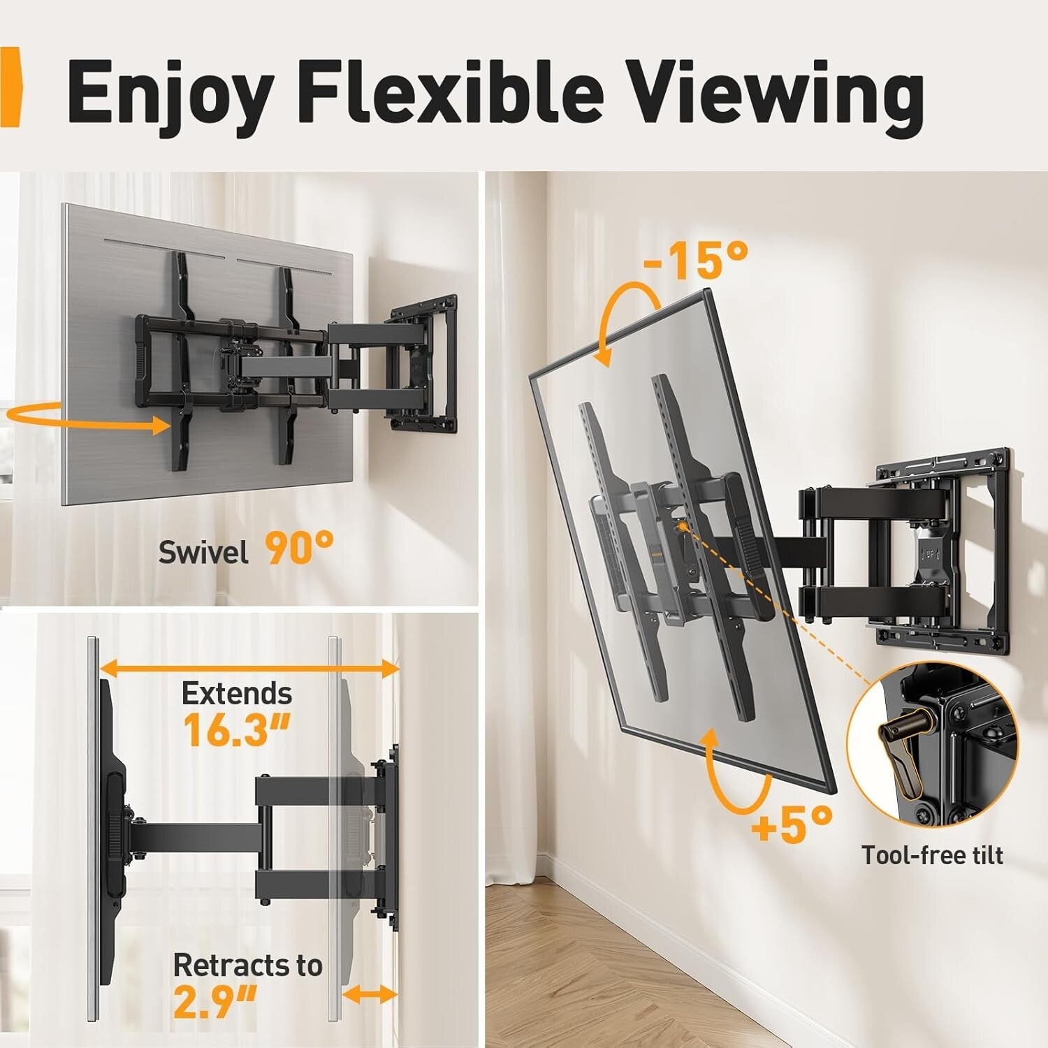 Articulating TV Mount Bracket for 40-86 Inch TVs - Secure & Adjustable Design