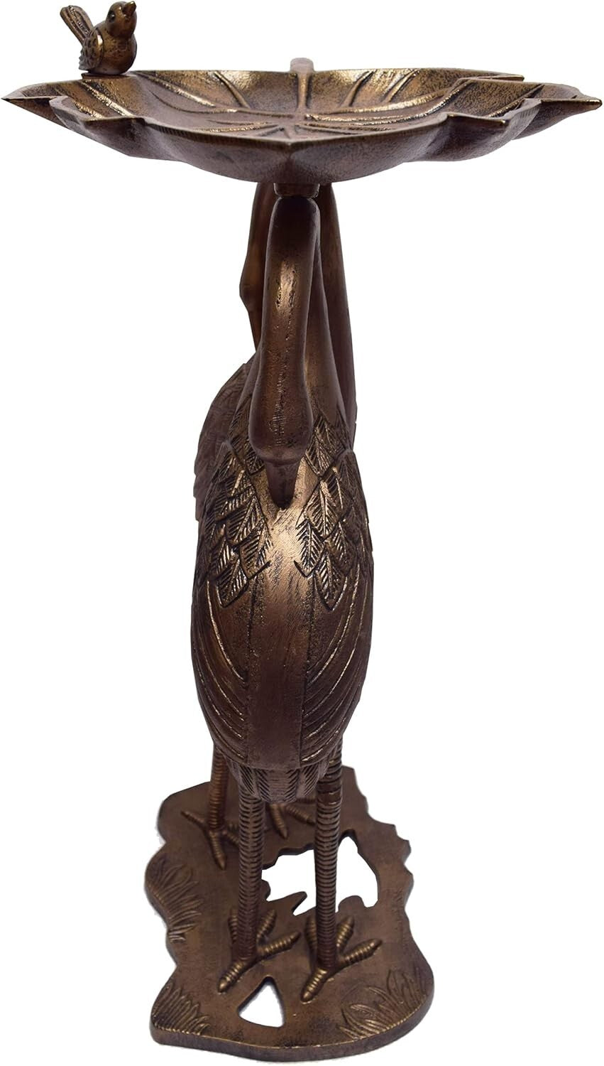 Elegant Antique Bronze Bird Bath with Crane Sculptures - 29 Lbs, Easy Assembly