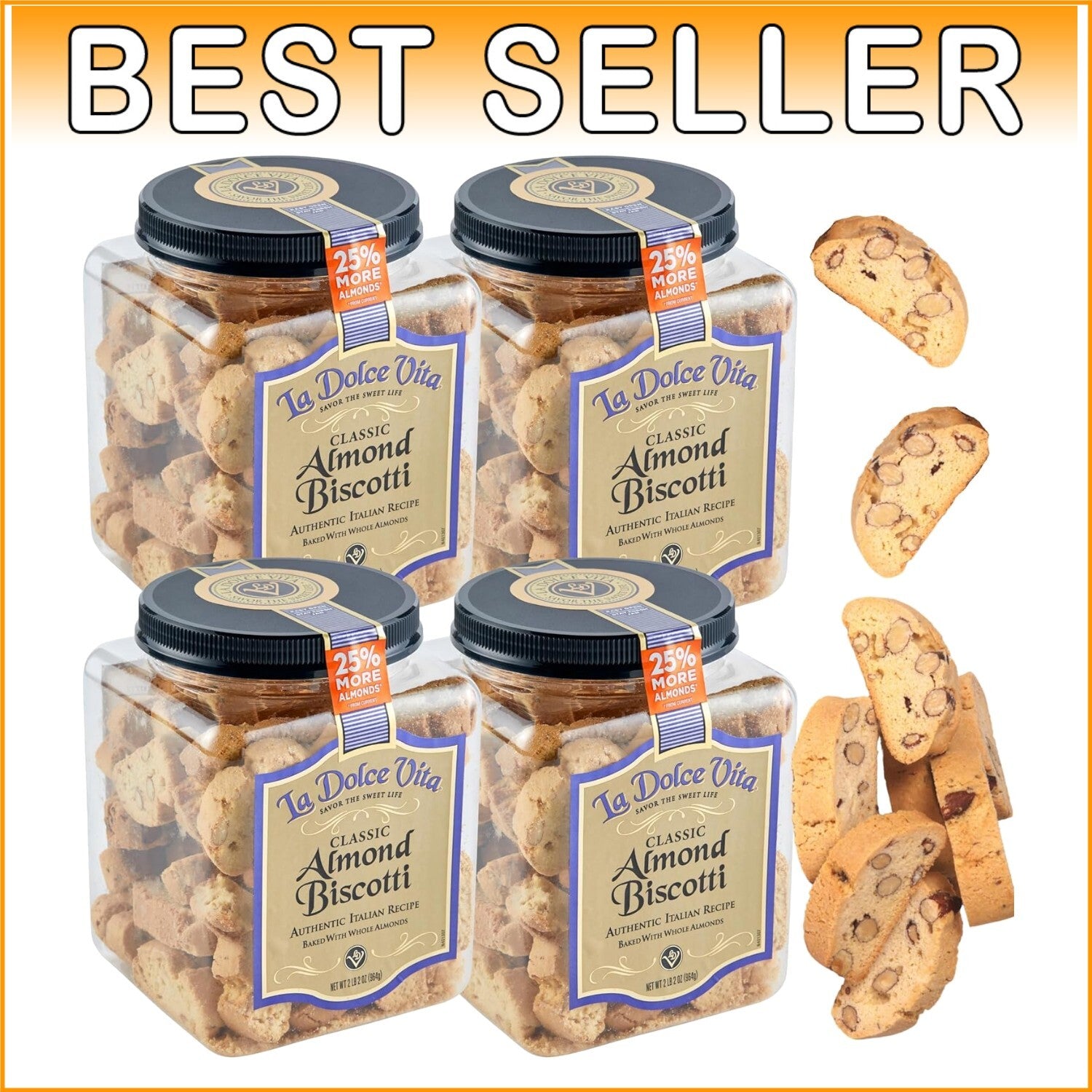 Deliciously Crunchy Italian Almond Biscotti - 4x34oz Perfect for Coffee Lovers