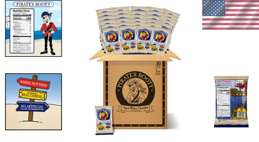 Delicious Pirate's Booty Aged White Cheddar Puffs - 30 Pack, Gluten-Free Snacks