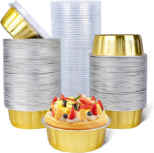 Load image into Gallery viewer, Professional-Grade 120-Pack Gold Round Baking Cups with Lids - 8oz Capacity