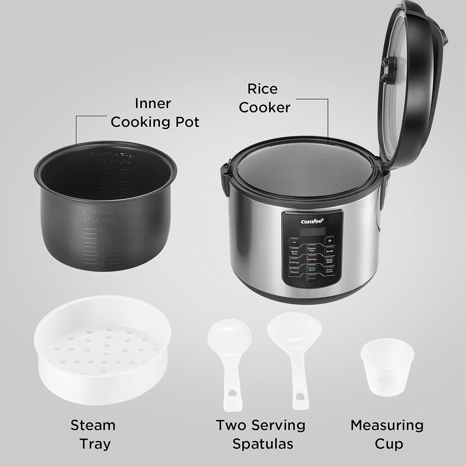 Programmable Rice Cooker with 8 One-Touch Settings - 20 Cup Cooked Capacity