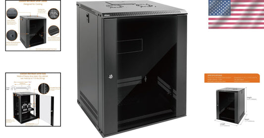Efficient 15U Network Cabinet with Lockable Glass Panels & Easy Cable Management
