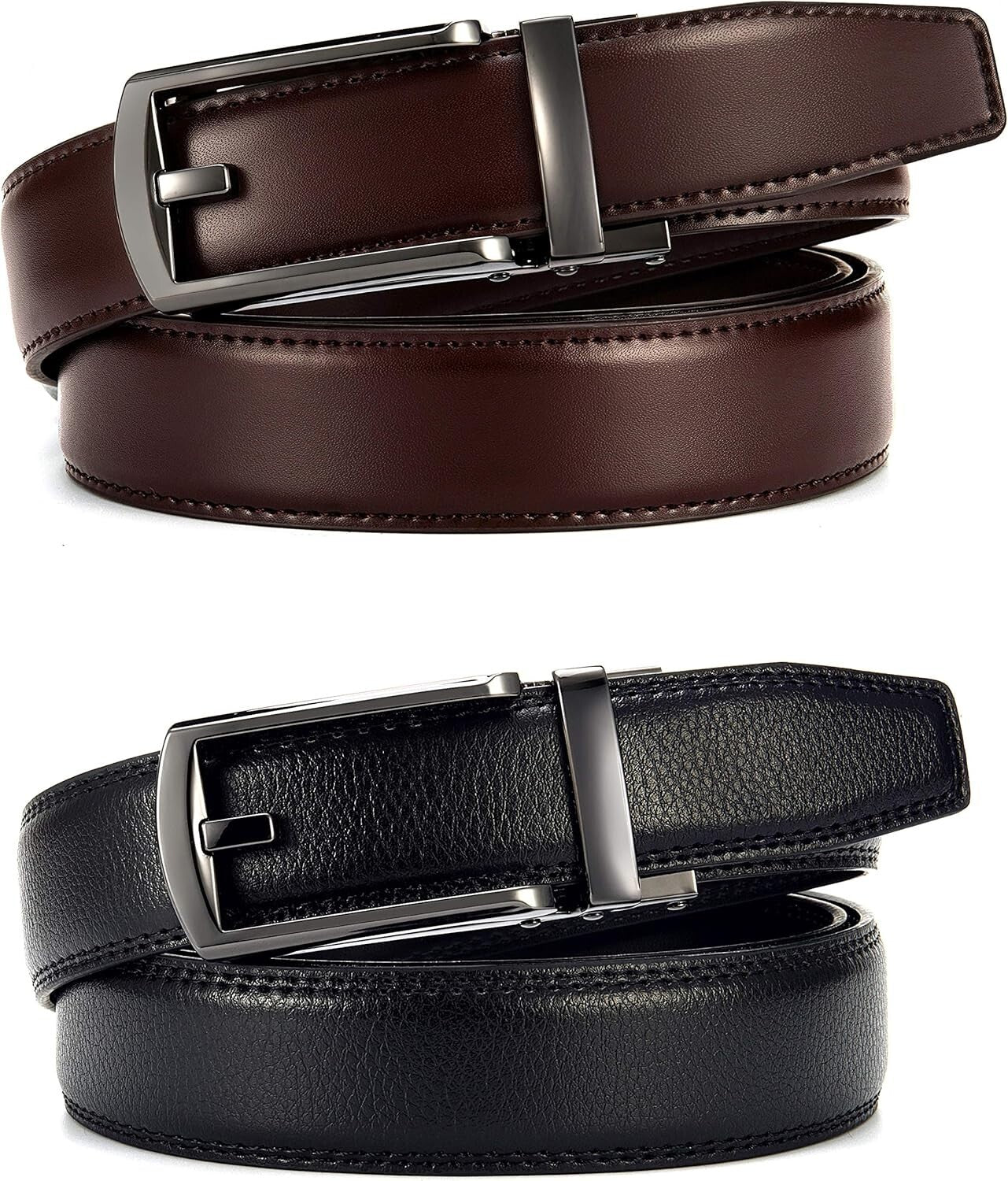 Men's Luxury Adjustable Ratchet Leather Belt Pack of 2 - Black, Fits All Sizes