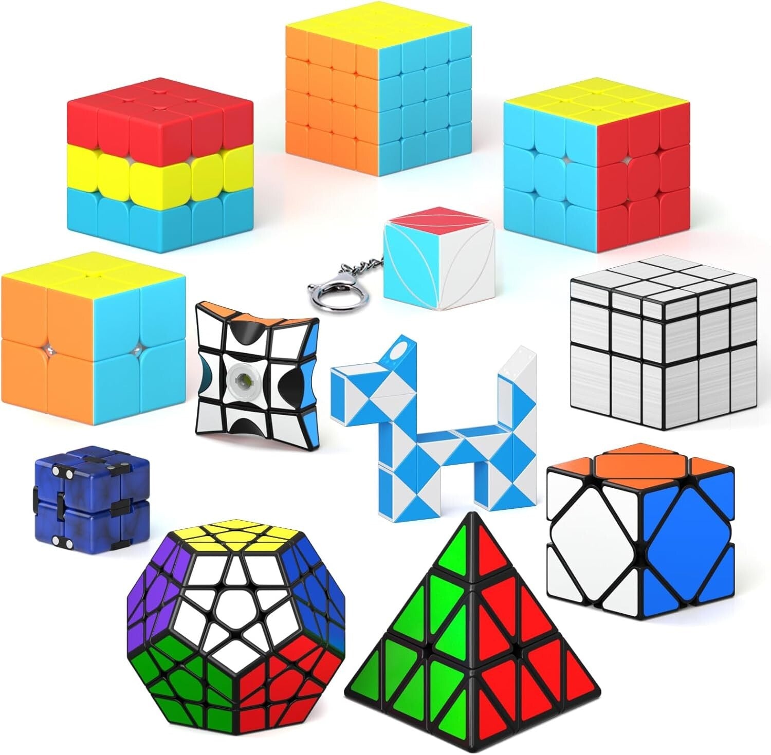 Smooth-Playing 12-Pack Puzzle Cube Set: 2x2 to Skewb - Great for All Ages