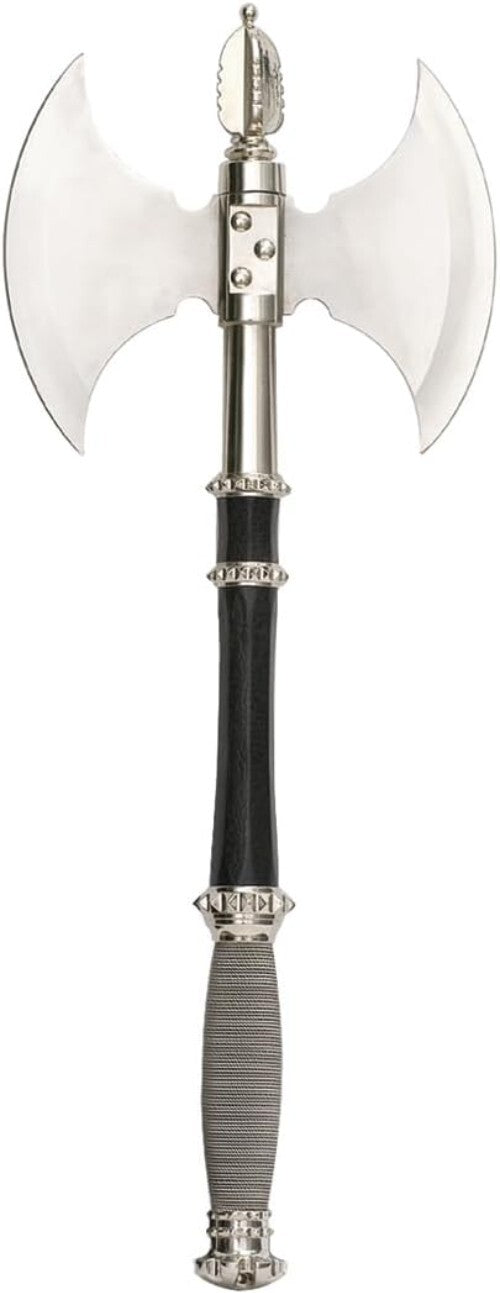 Elegant 21-Inch Fantasy Battle Axe with Wire-Wrapped Handle & Display Plaque