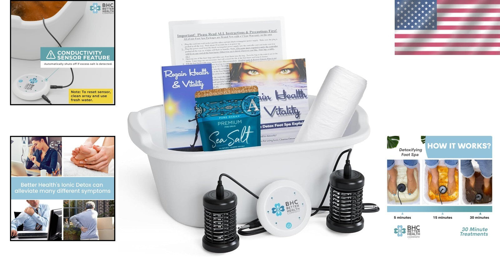 Elegant Ionic Foot Spa Detox Machine with Sea Salt & Reusable Arrays, 12QT