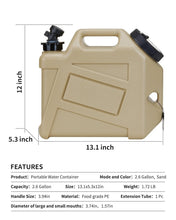 Load image into Gallery viewer, Portable 2.6 Gallon No Leakage Water Container with Spigot - Sand Color