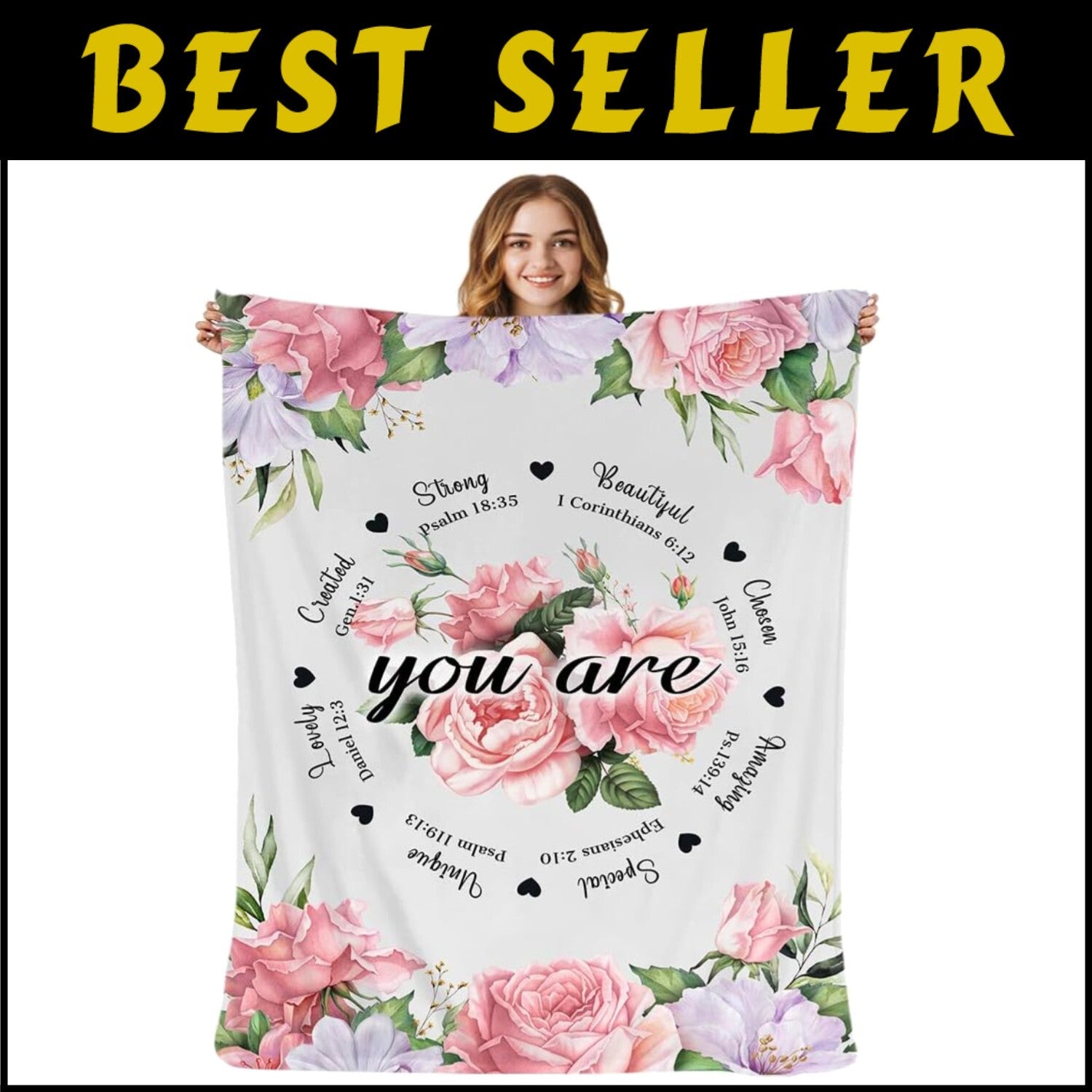 Inspirational Floral Throw Blanket 80"x60" - Perfect Christian Gift for Women