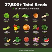 Load image into Gallery viewer, 55 Heirloom Vegetable Seeds Pack – Non-GMO Survival Garden Kit for All Seasons