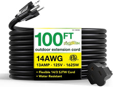 Load image into Gallery viewer, Moisture Resistant 100ft Black Extension Cord - 13A, 125V for Outdoor Tools