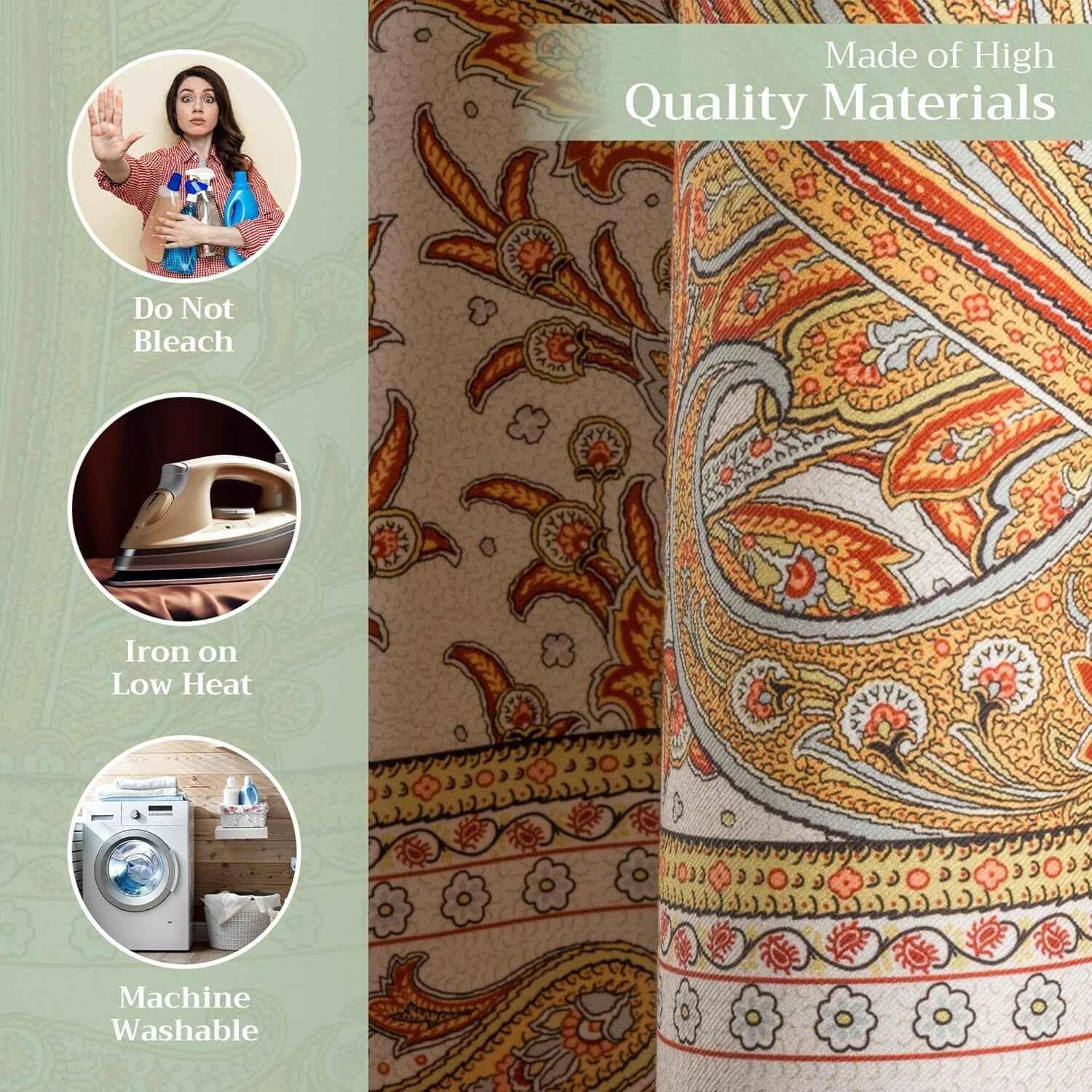 Round Cotton Tablecloth 63 Inches - Elegant Kashmir Paisley for All Occasions