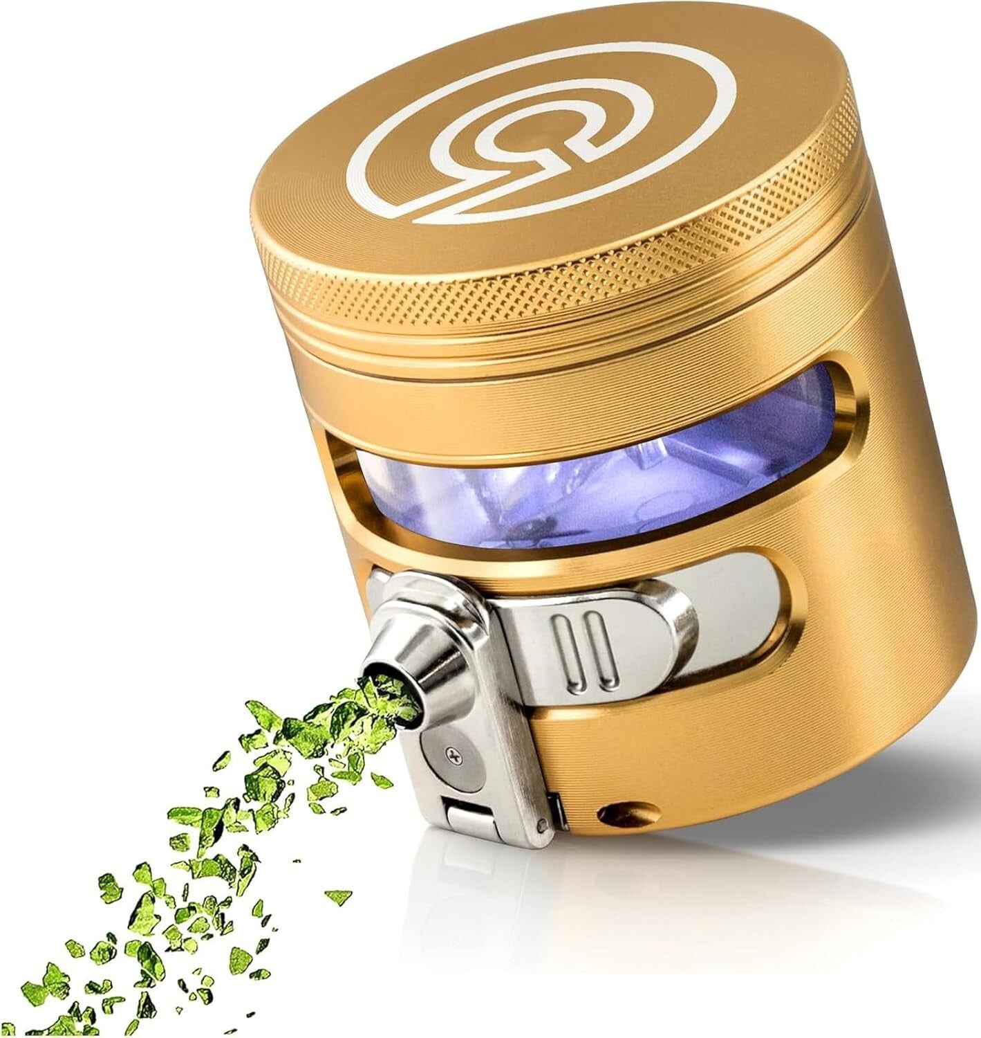 Premium Gold Aluminum Manual Grinder with Vibrational Dispenser - Effortless Use